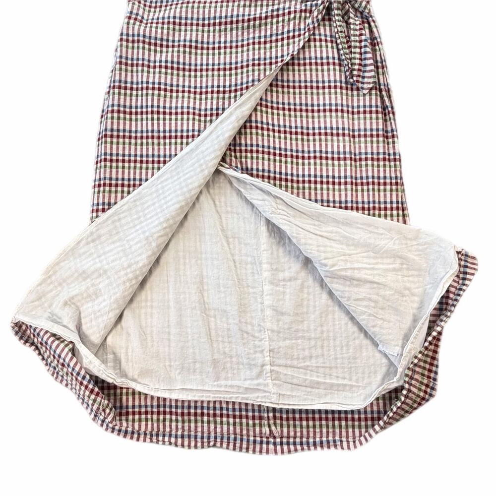 Madewell Red White Gingham Sarong Midi Wrap Boho Travel Vacation Chic Skirt - Picture 8 of 10
